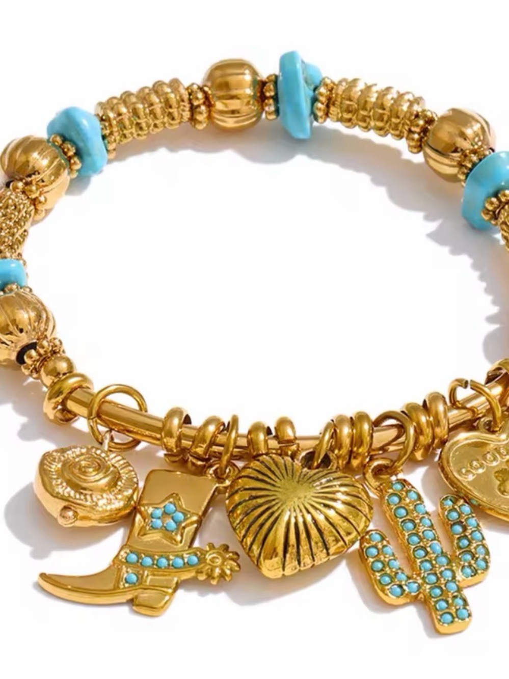 Gold-Tone Bracelet with Turquoise Accents - Picture 9 of 11